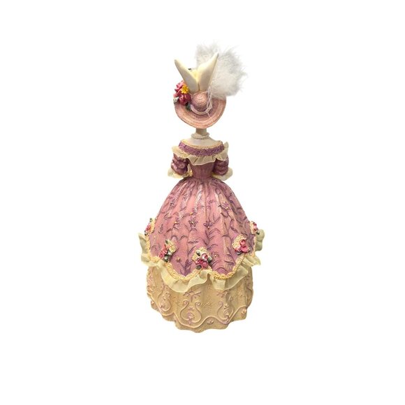 Vintage Victorian-Style Bunny Figurine In Pink Dress With Hat & Feathers - Picture 9 of 10